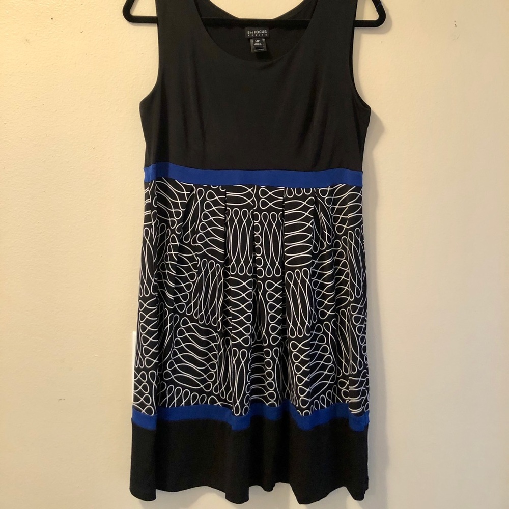 Black Dress with Royal Blue Waistband Minidress